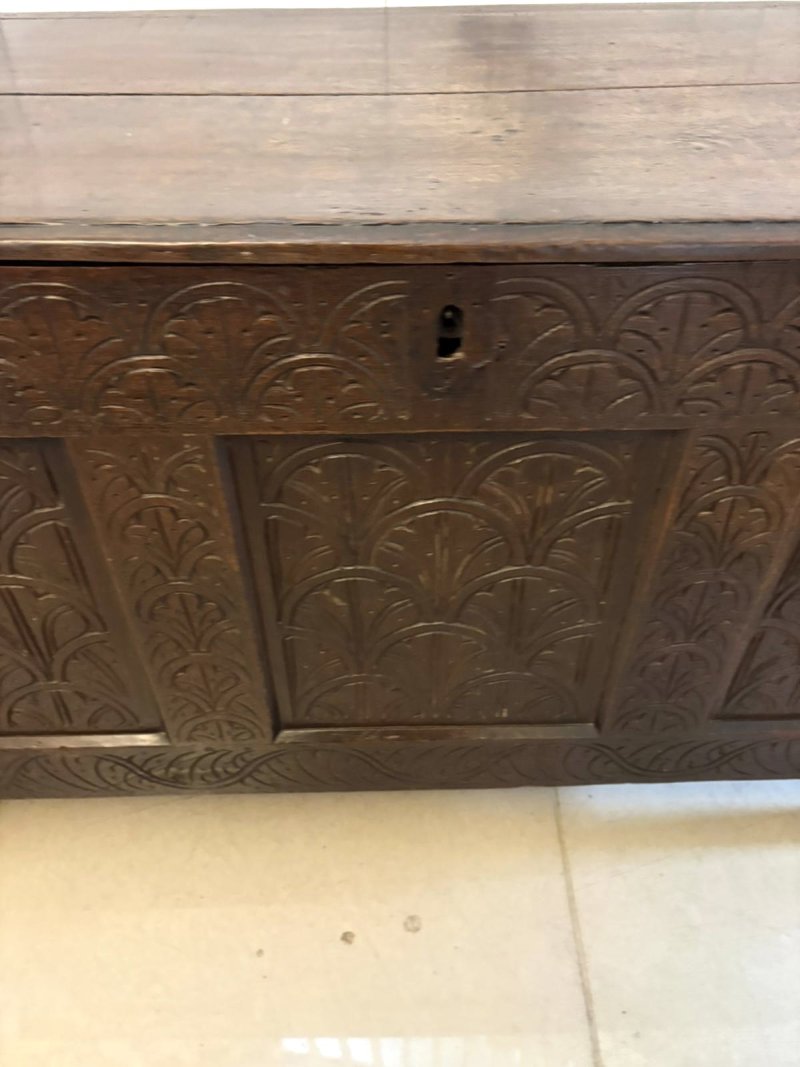 Antique 17th Century Carved Oak Coffer Chest Blanket Box With Original Candle Box - Image 3